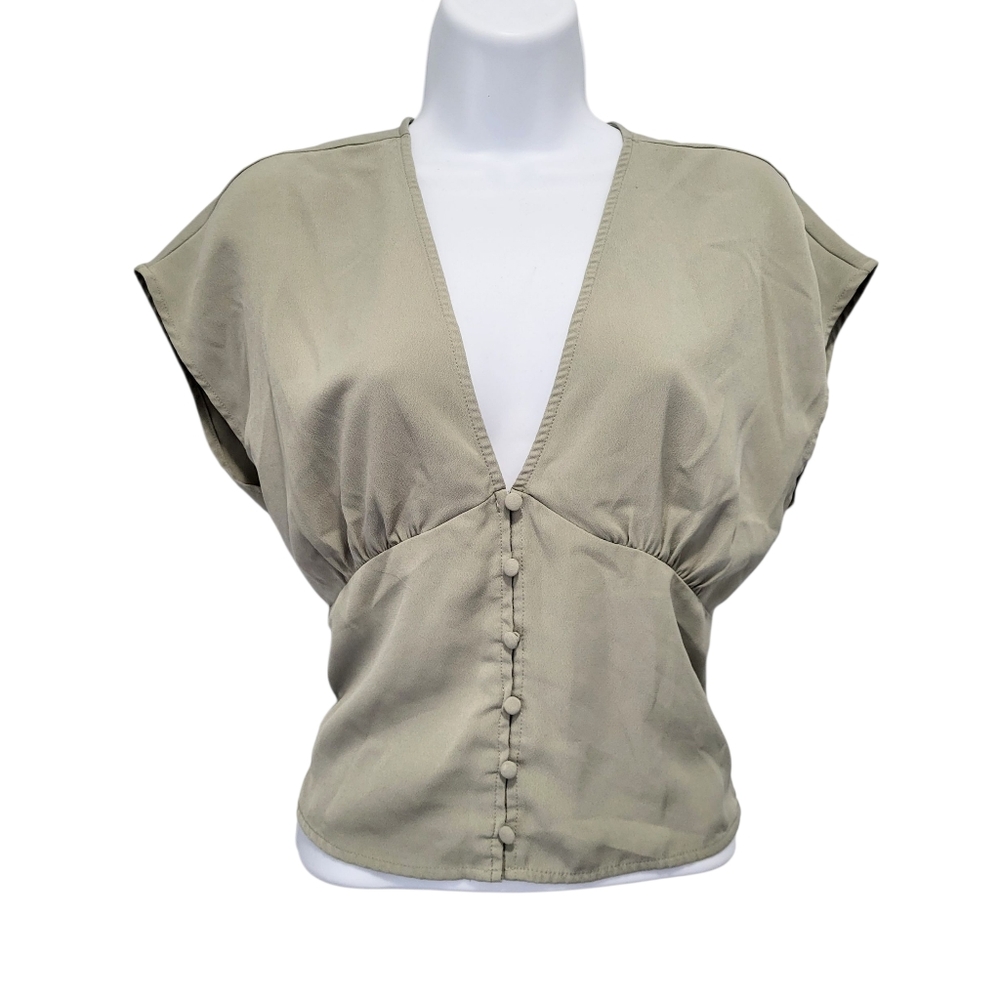 Abercrombie & Fitch Y2K‎ Green Smocked Babydoll Top S Blouse Size Small Crop